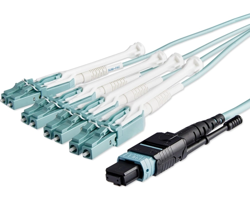 StarTech.com 10m (30ft) MTP(F)/PC to 4x LC/PC Duplex Breakout OM3 Multimode Fiber Optic Cable, OFNP, 40G, 8F Type-A