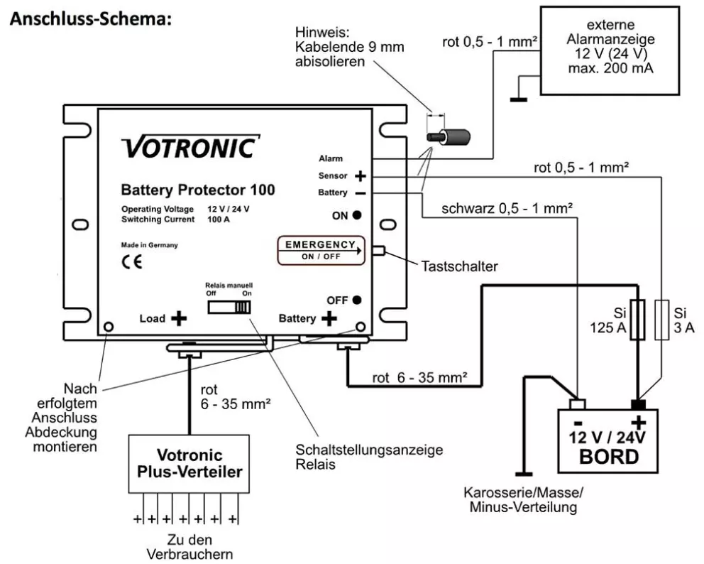 Votronic Schutzeinrichtung Batteriewächter 100 12 V/24 V 100 A