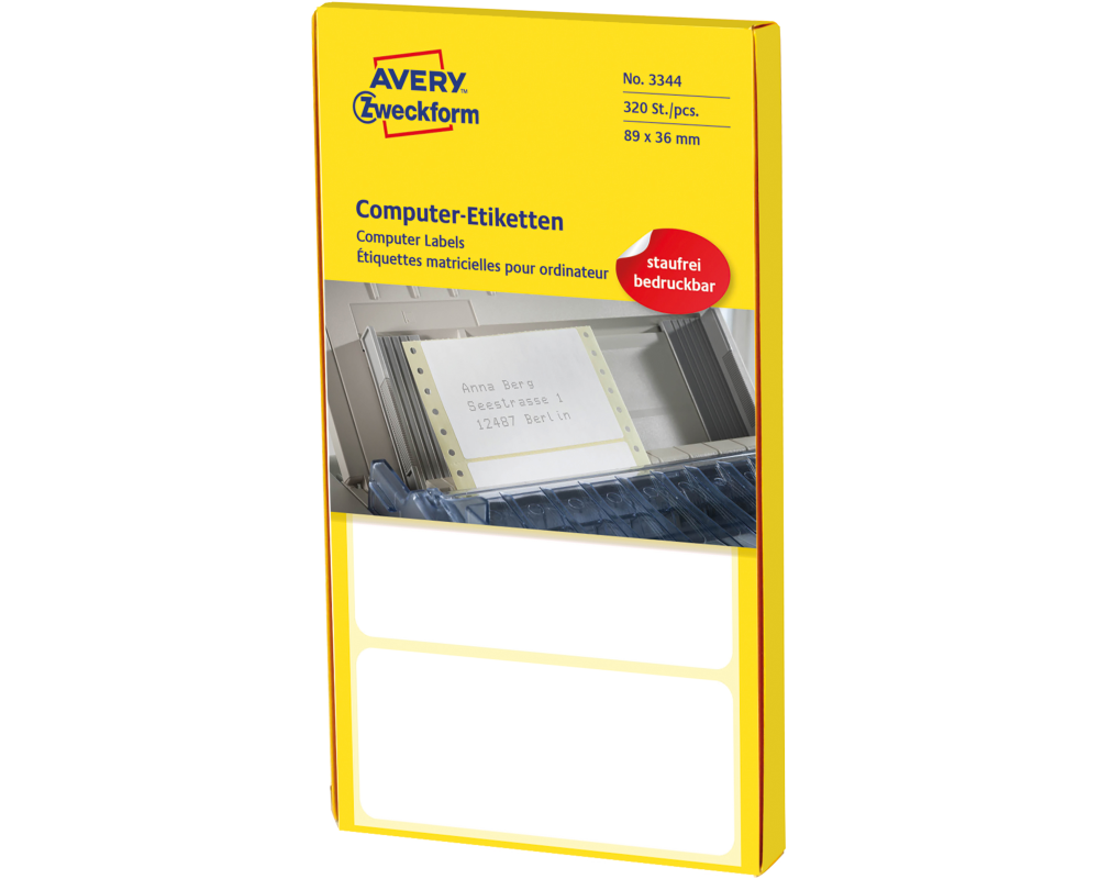 AVERY ZWECKFORM Etiketten Zick-Zack 89×36mm 3344Z weiss, endlos 320 Stück
