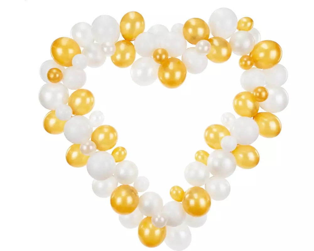 Partydeco Luftballon Herz Gold/Weiss, 166 x 160 cm, 68 Ballons