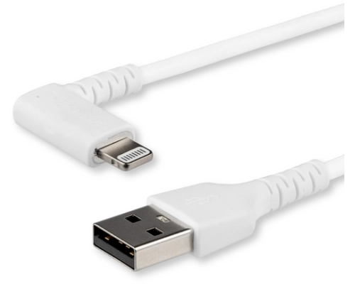 StarTech.com 2m USB A to Lightning Cable iPhone iPad Durable Right Angled 90 Degree White Charger Cord w/Aramid Fiber Apple MFI Certified
