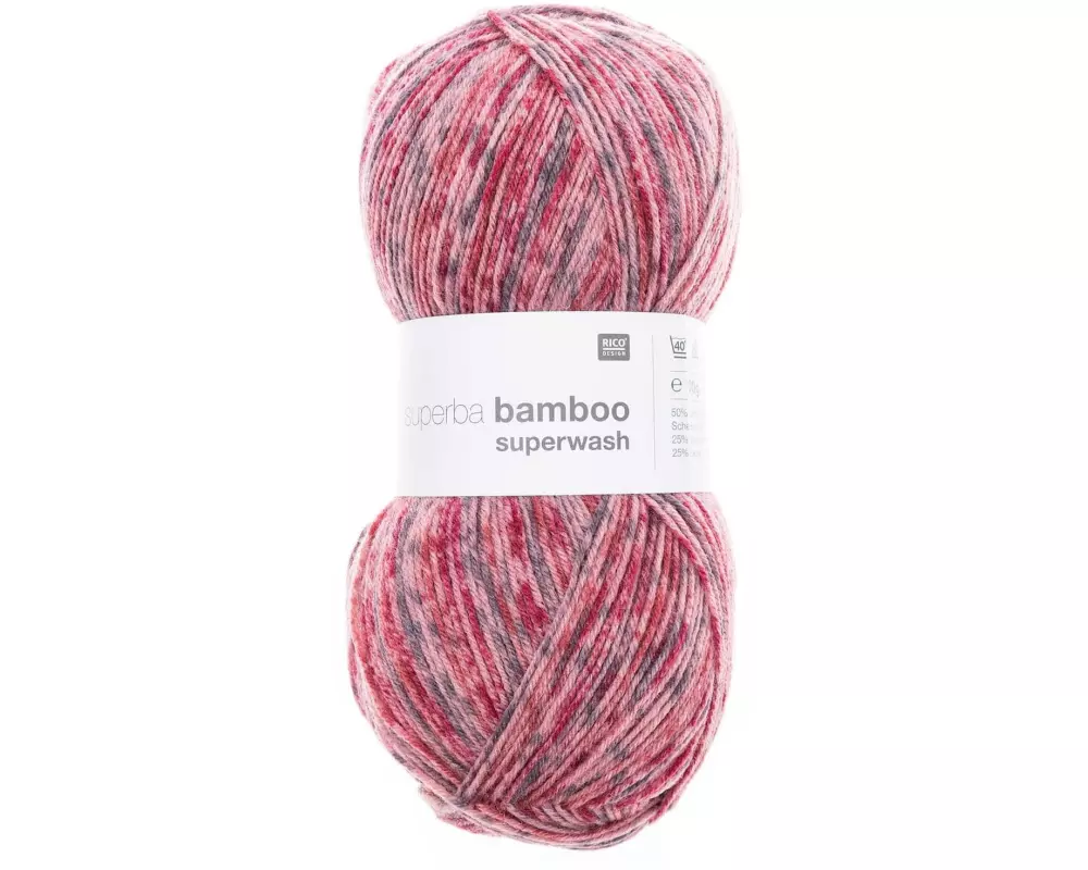 Rico Design Wolle Bamboo für Socken 4-fädig,100 g, Pink; Rosa; Rot