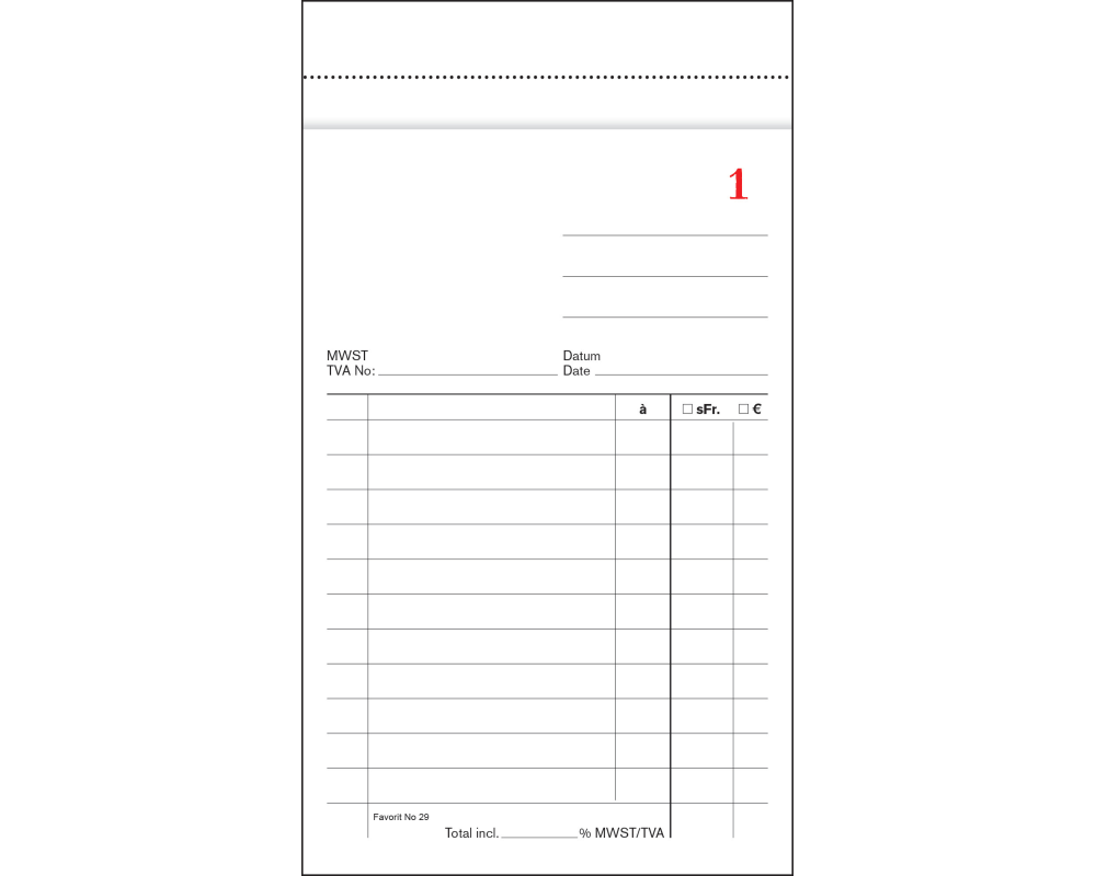 FAVORIT Kassablock weiss 100 x 175mm 29weiss nummeriert 50 Blatt