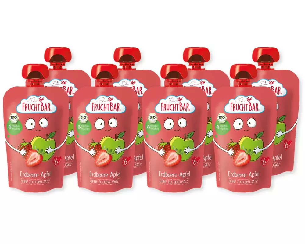 Fruchtbar Quetschbeutel Erdbeere, Apfel 8 x 100g