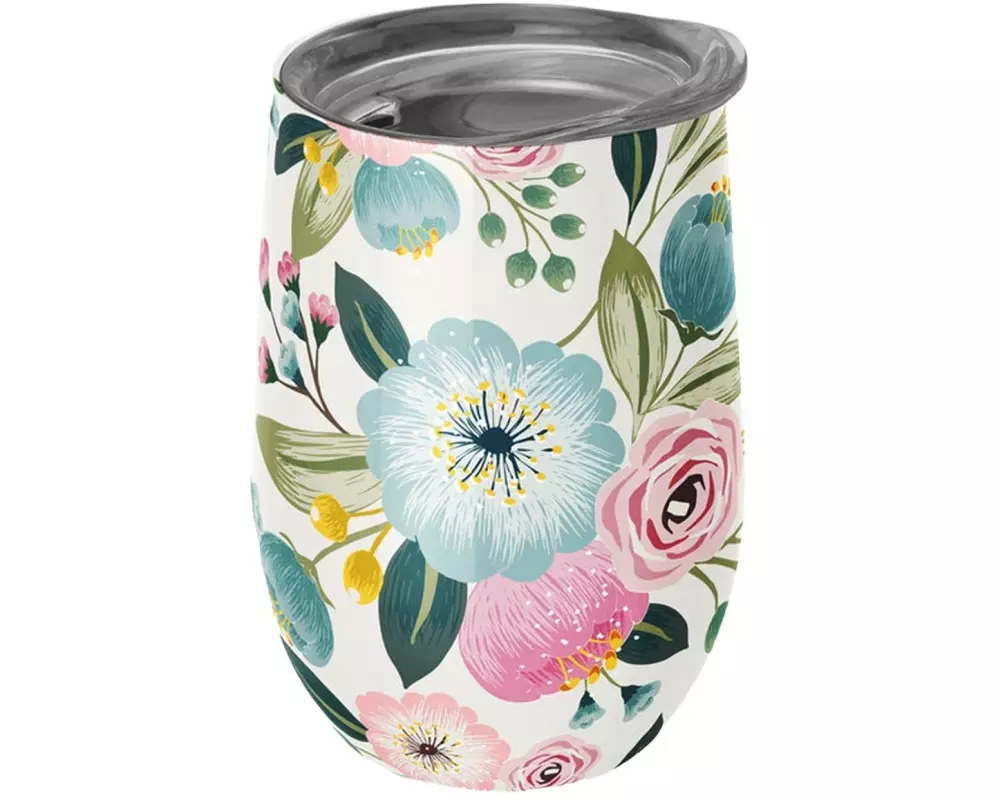 BioLoco Thermobecher Office-Pastel flowers 420 ml, Blau/Rosa