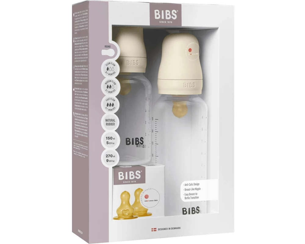 Bibs Baby Bottle Grow & Flow Set Latex 150 ml / 270 ml, Ivory