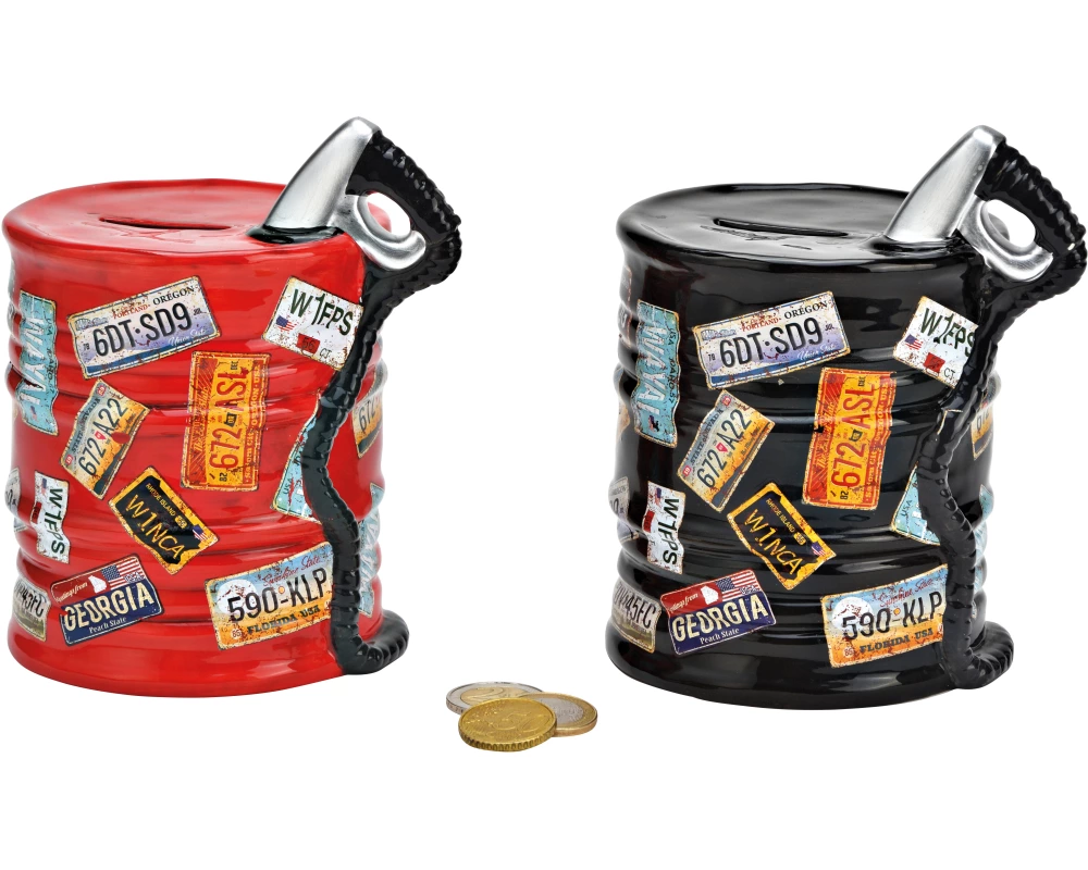 ROOST Spardose Ölfass 12x10x14cm 10037737 rot/schwarz, assortiert