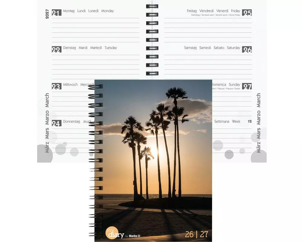Biella Schulagenda mydiary Wire-O 2026/27 Palms, 12 x 16.5 cm