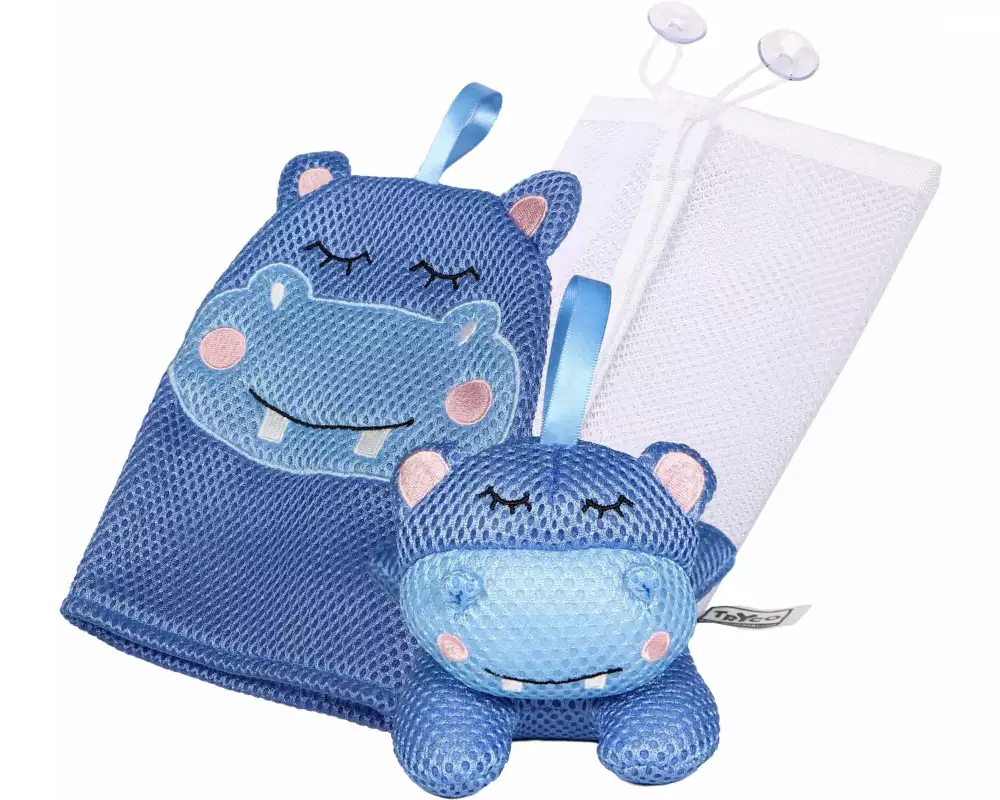 Tryco Baby-Waschlappen Badeset Hippo Hey Blau