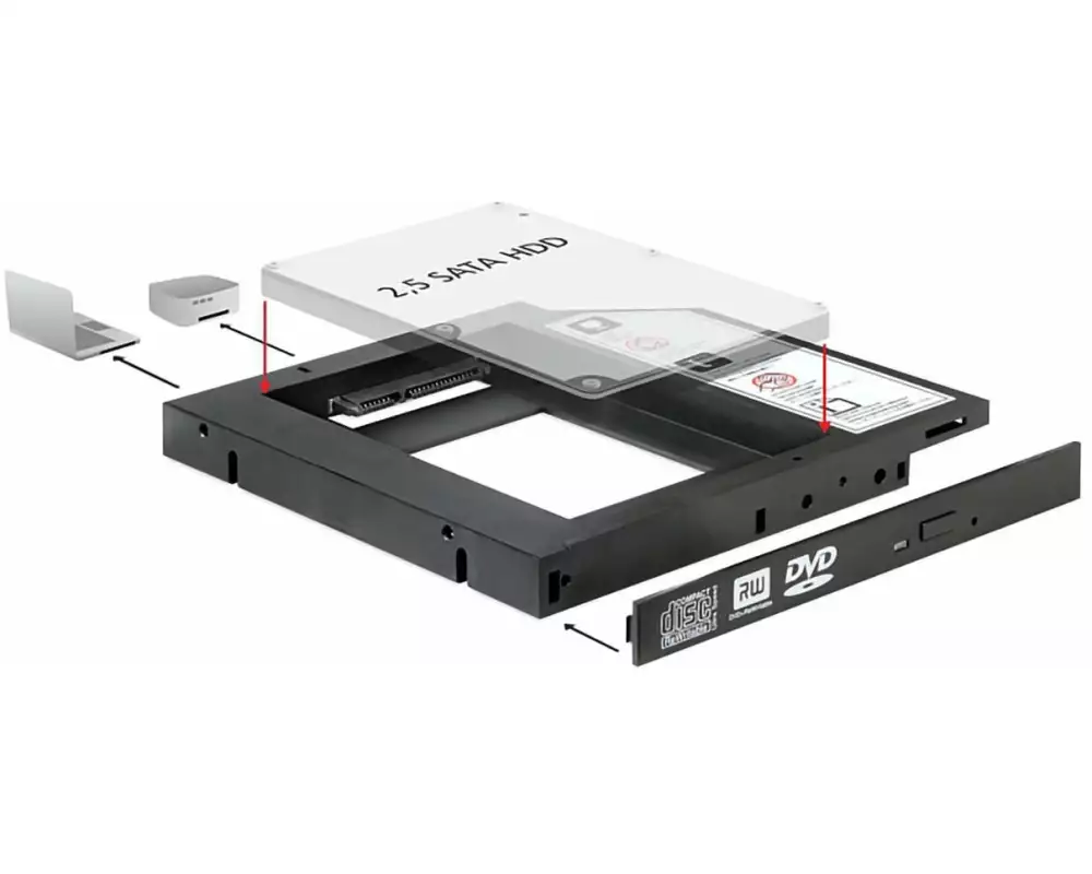 Delock DVD-Schacht Adapter für 2.5" SATA SSD für 2.5" SATA HDD&SSD
