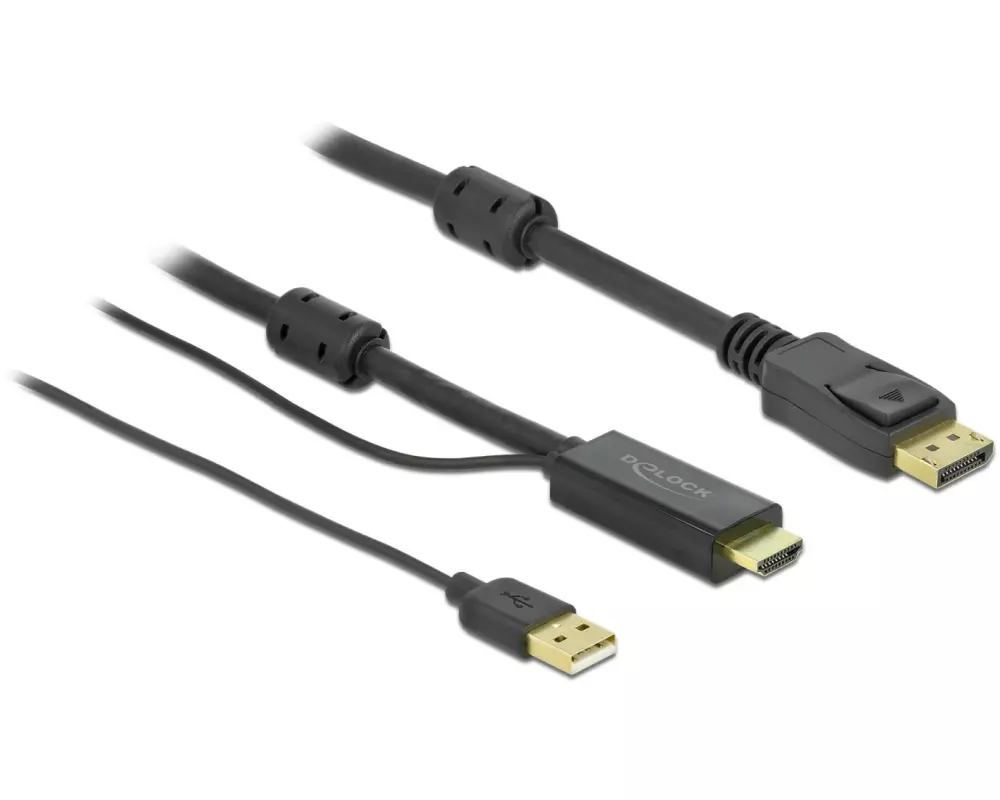 Delock Kabel HDMI – Displayport, HDMI/USB 2.0 - DisplayPort, 5 m