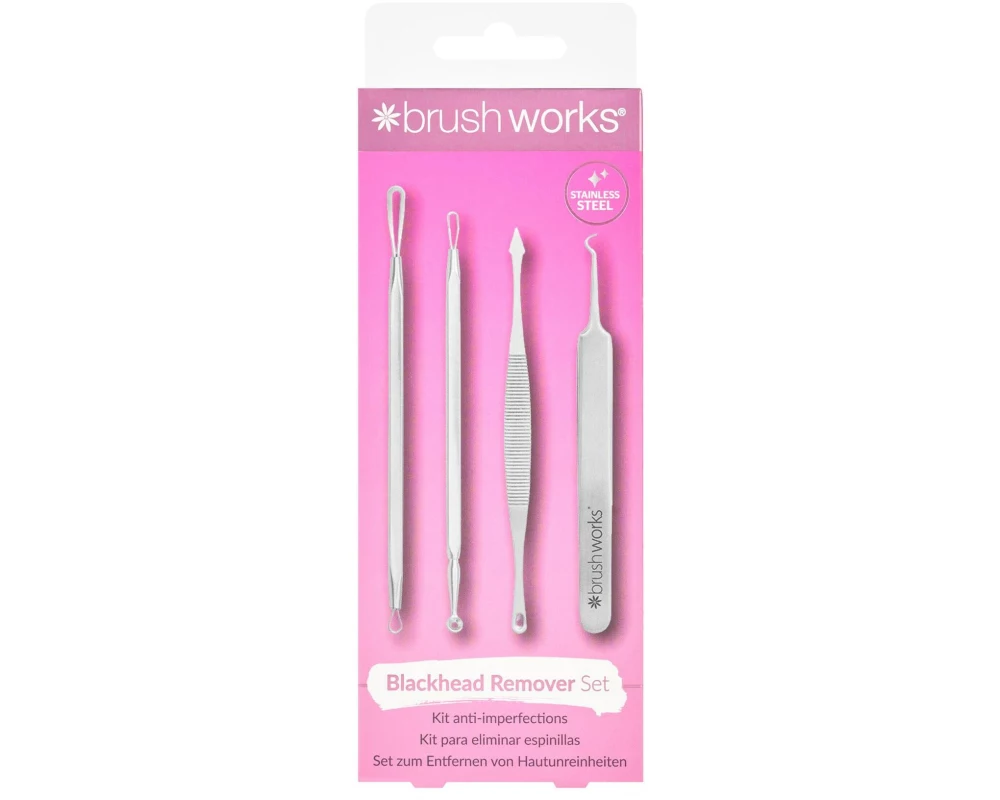 Brushworks Blackhead & Blemish Remover Set Edelstahl, 4-teilig