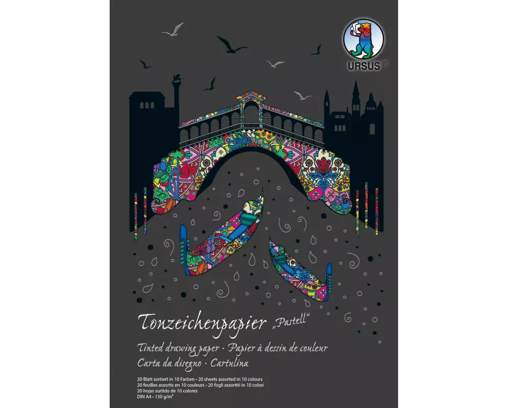 URSUS Tonzeichenpapier A4, 20 Blätter à 10 Farben Pastellfarben