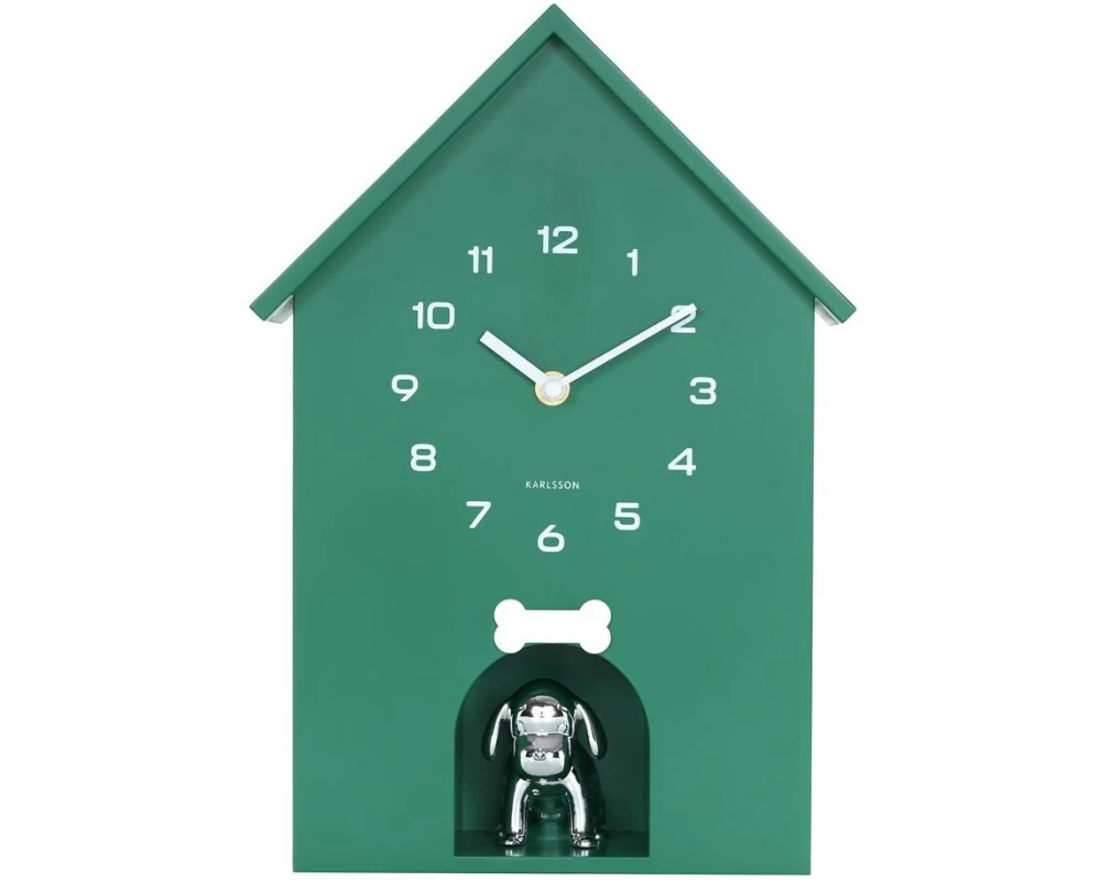 KARLSSON Wanduhr Wall clock Dog House Retro Green