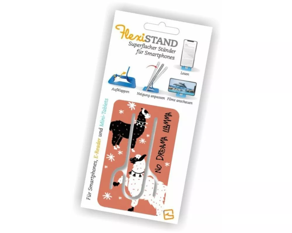 Flexistand (Lama) - flexibler Handyaufsteller - für alle Handys und Mini-Tablets - superflach - stufenlos verstellbar - hochkant und quer - passt in j