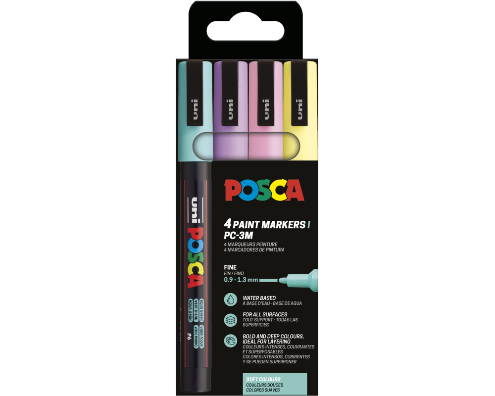 POSCA Marker 0.9-1.3mm PC-3M 4P SET 4 Stück, assortiert