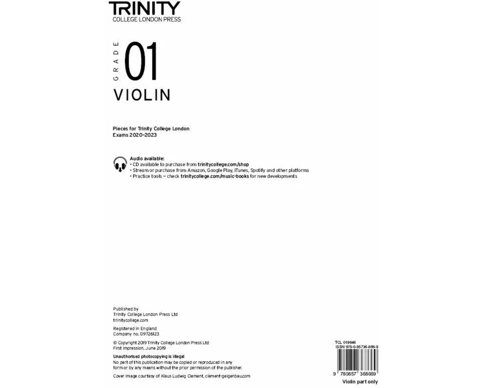 Trinity College London Violin Exam Pieces From 2020: Grade 1 (part only)
