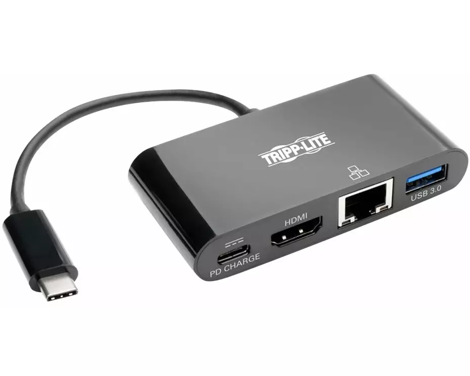 EATON TRIPPLITE USB-C Multiport Adapter - HDMI, USB 3.0 Port, GbE, 60W PD Charging, HDCP, Black