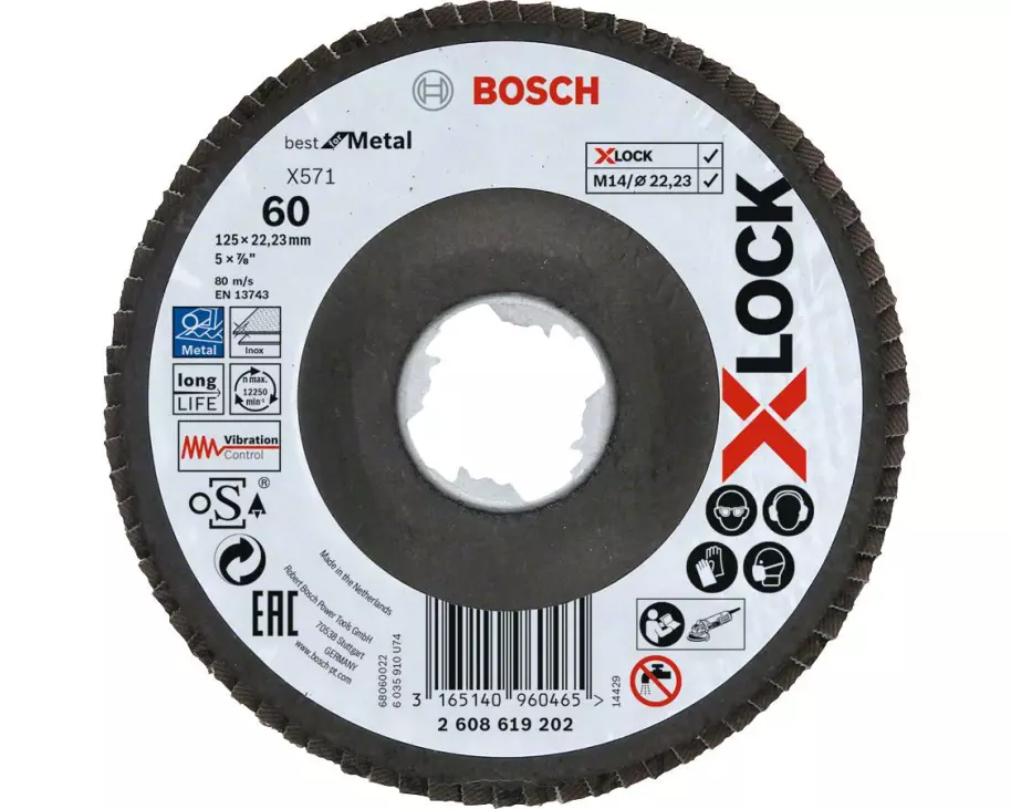 Bosch Professional Fächerschleifscheibe X-LOCK Best for Metal K60, 125 mm