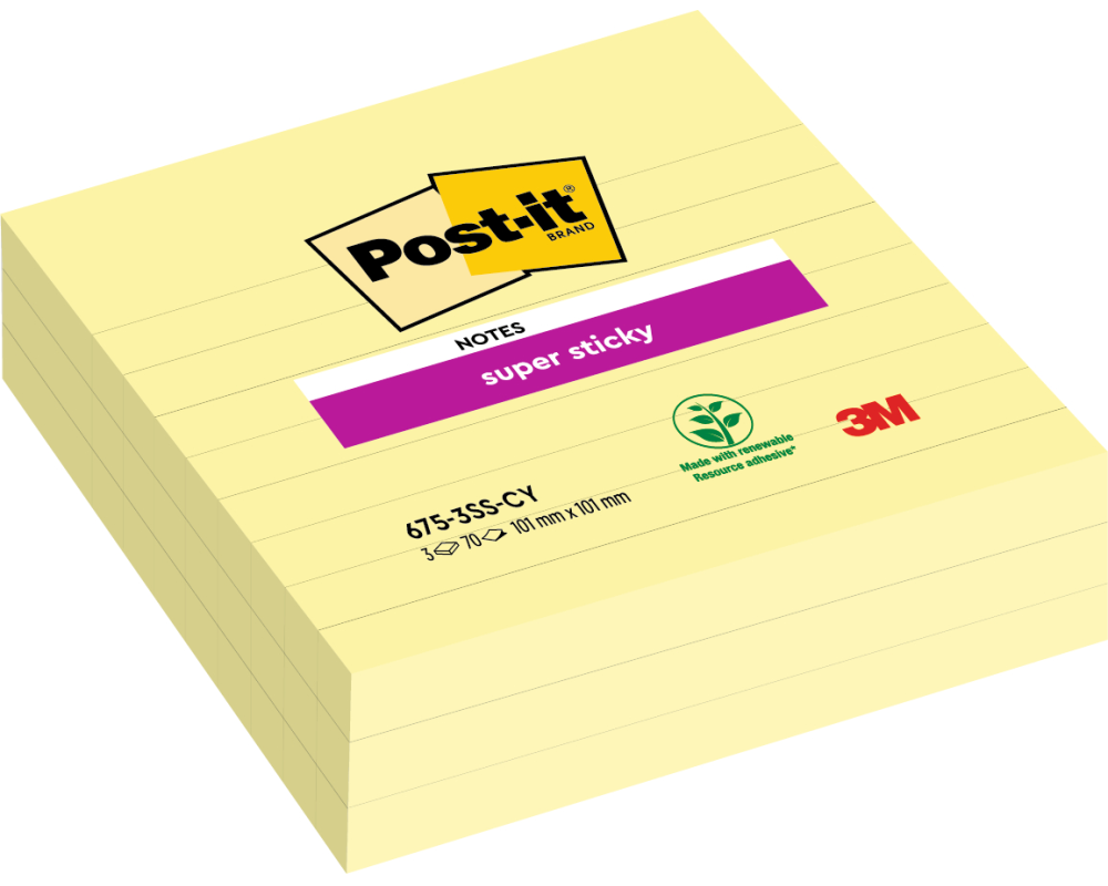 POST-IT Super Sticky XL Notes 675-3SSCY 101x101mm, 70 Blatt 3 Stück