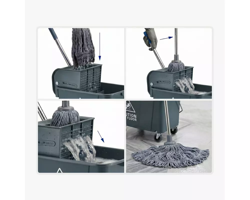 relaxdays Reinigungswagen 22 l, Silber/Grau/Weiss
