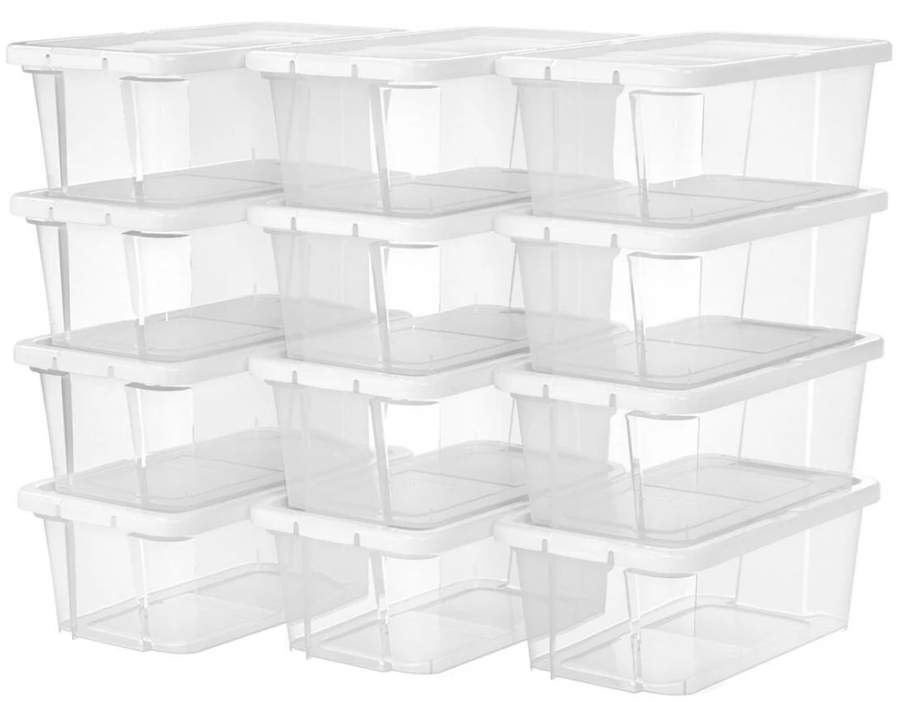 Songmics Schuhorganizer mit Deckel 35 x 20 cm, Weiss/Transparent