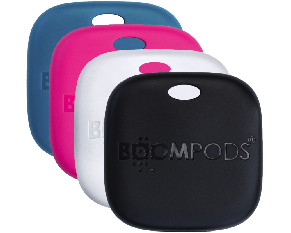 BOOMPODS Boomtag Rechargeable Multi TAGRE4 Black, Blue, White, and Pink