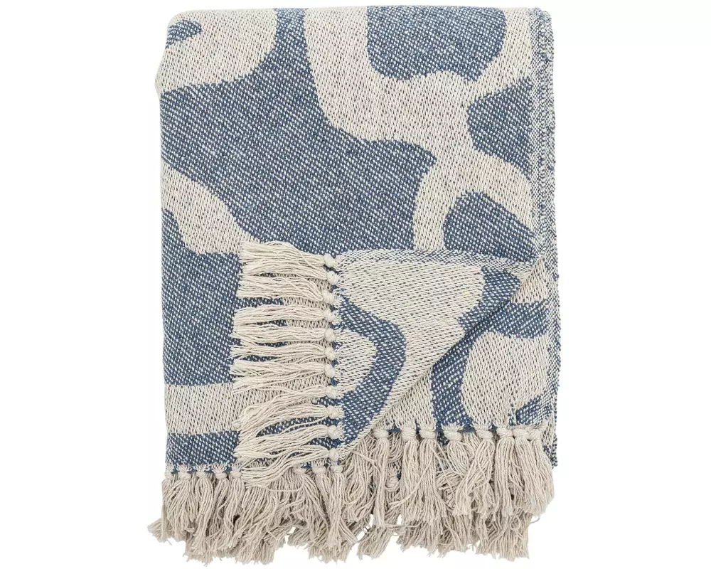 Bloomingville Decke Salobre 160 x 130 cm, Blau/Weiss