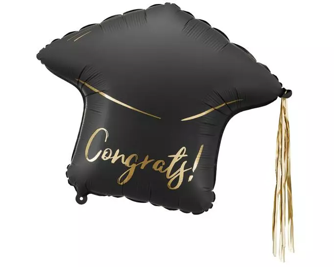Partydeco Folienballon Kappe Congrats, Schwarz, 53 x 44 cm, 1 Stück