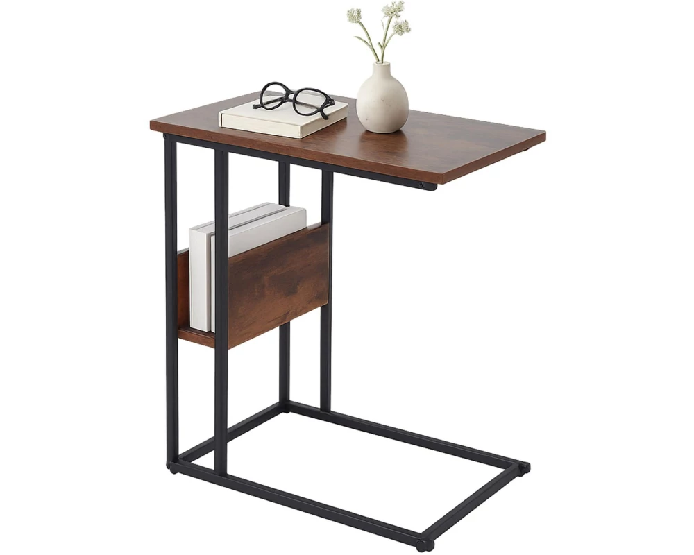 relaxdays Beistelltisch in C-Form 60 x 55 cm Dunkelbraun