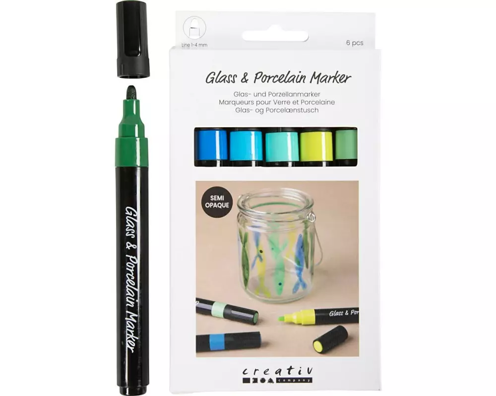 Creativ Company Glas- und Porzellanmalstifte, 1-4 mm, Blau-Grün
