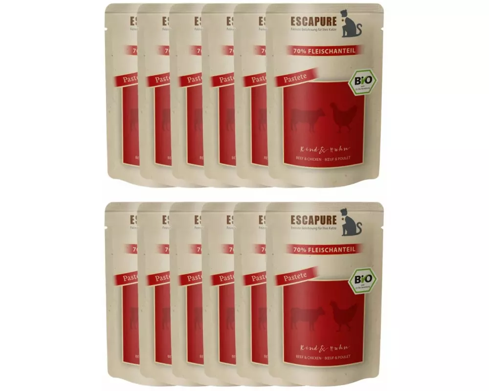 Escapure Bio-Nassfutter Pouch BIO Rind & Huhn, 12 x 100 g