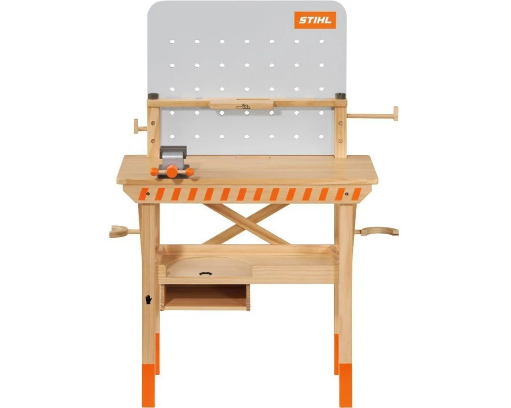 Stihl Werkbank für Kinder, aus Holz, mit Spielzeugwerkzeug