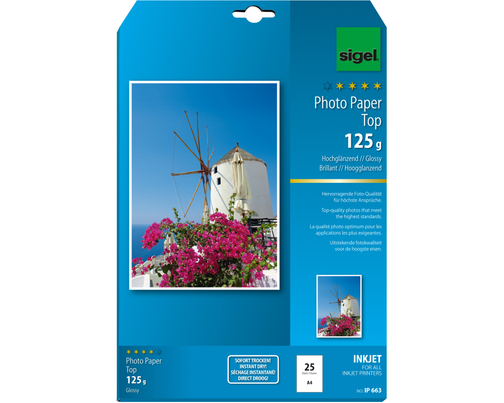 SIGEL InkJet Fotopapier A4 IP663 125g,glossy, weiss 25 Blatt