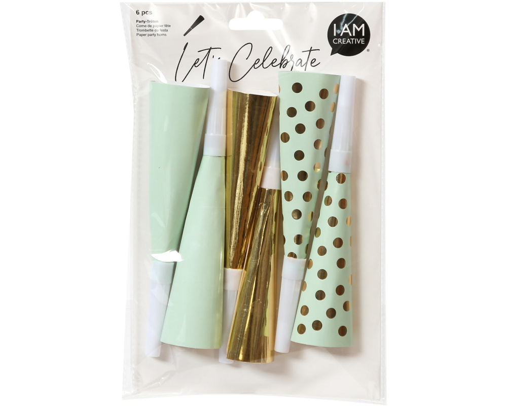 I AM CREATIVE Party Tröten, mint, gold 6010.975 6 Stück
