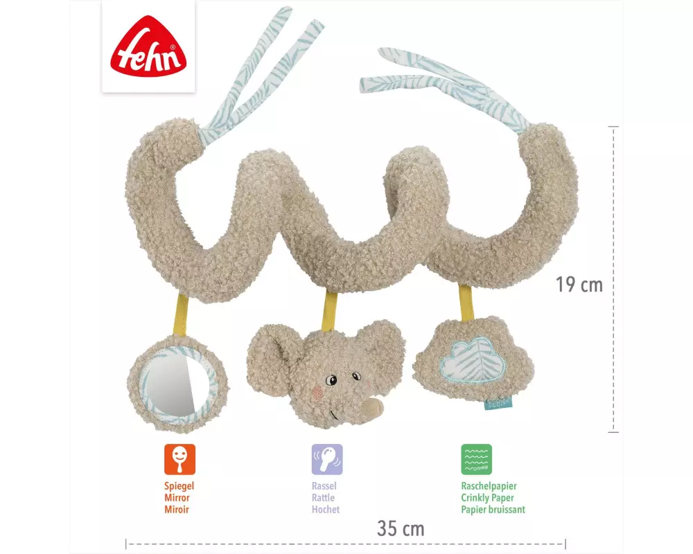 fehn Activity-Spirale Elefant, Plüsch, Grau