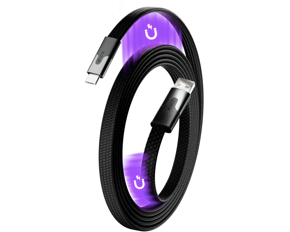 STATIK MagStack Slim Cable PUP-0494-3FT-AC-BLK USB-A to C, 1M, 100W Black