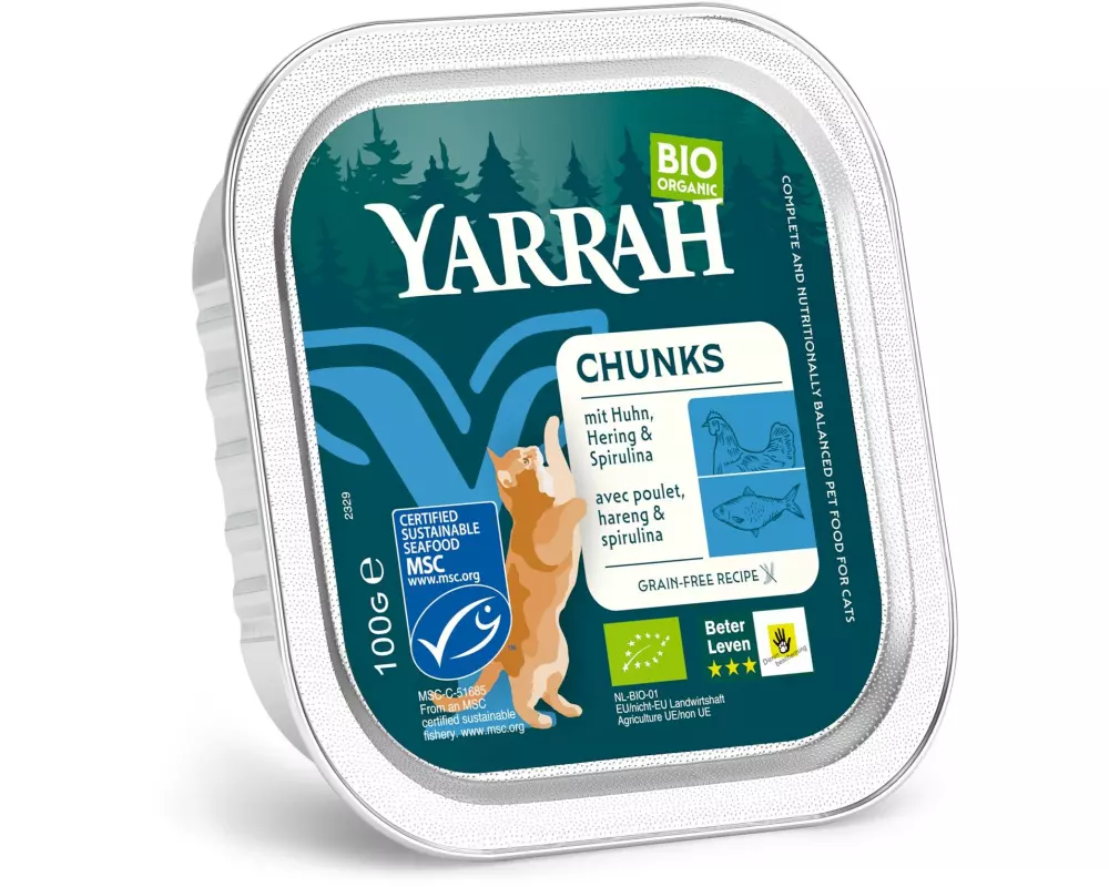Yarrah Bio-Nassfutter Bio Chunks mit Huhn & Hering 32x 100 g