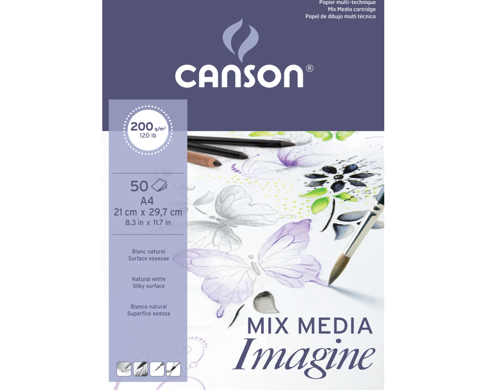 CANSON Imagine Zeichenpapierblöcke A4 200006008 200g, weiss 50 Blatt