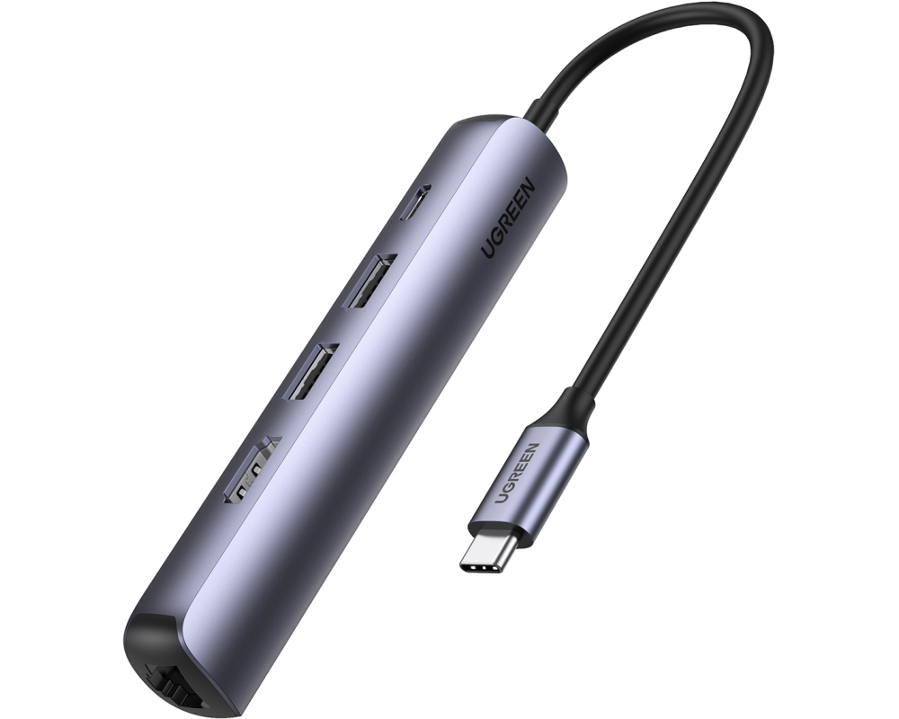 UGREEN USB-C Hub 5in1, Silver (BB) 10919 HDMI,RJ45,2xUSB-A,USB-C PD