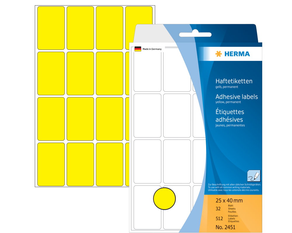 HERMA Etiketten 25×40mm 2451 gelb 512 Stück
