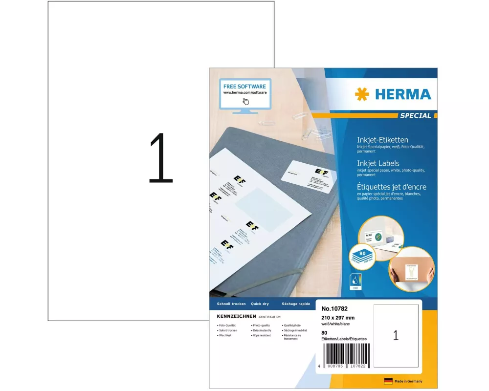 HERMA InkJet-Etiketten 210 x 297 mm, 80 Blatt