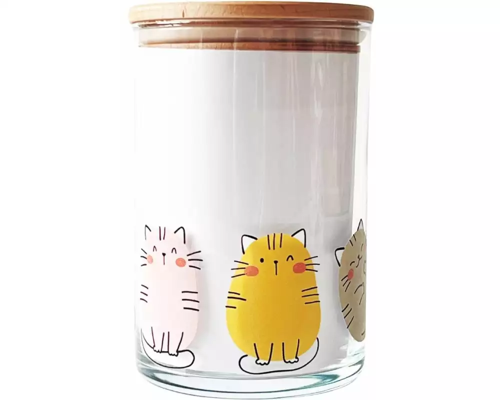 Wunderle Vorratsglas Katzen 880 ml, mit Holzdeckel