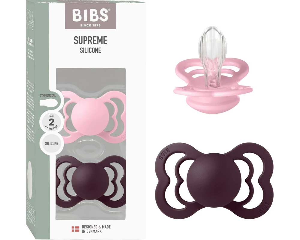 Bibs Supreme Silikon, Babyrosa/Pflaume, 2er-Pack, Grösse 2