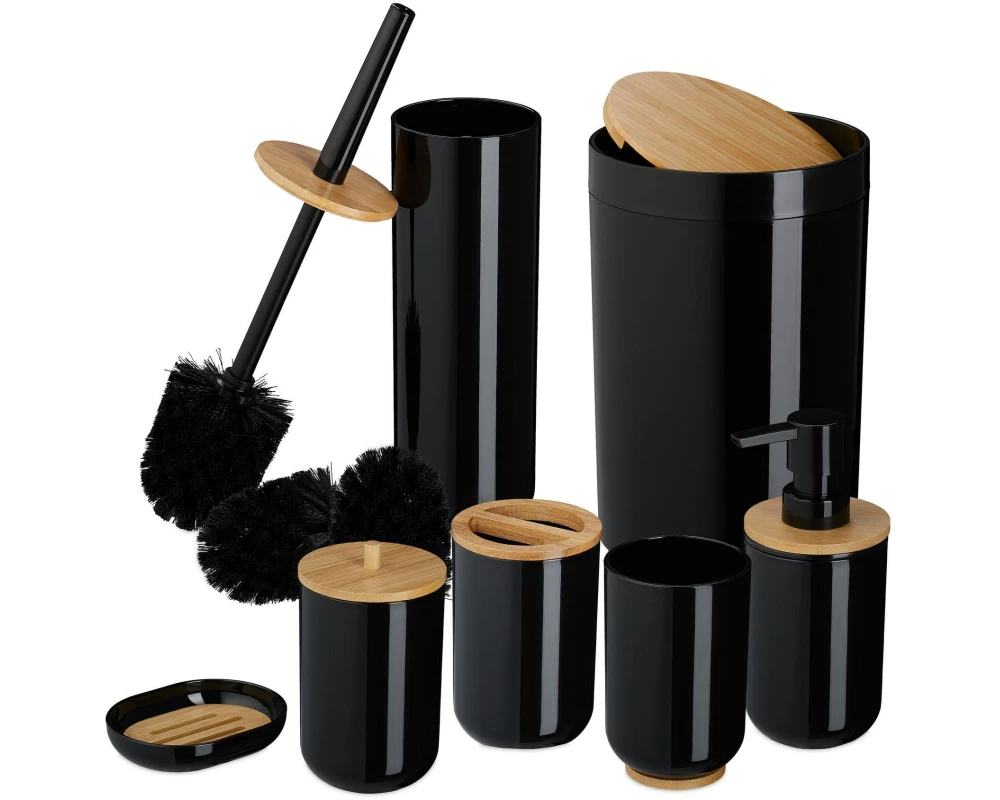 relaxdays Badezimmer-Set 7-teilig, Schwarz