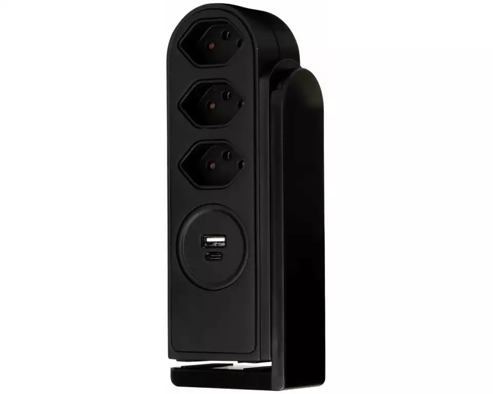 STEFFEN Tischsteckdosenleiste Clamp 3x T13, USB-A+C, Schwarz
