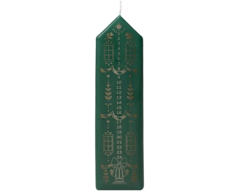 Broste Copenhagen Casa Calendar Kerze Dark Green/Gold, 5.2 x 20 cm