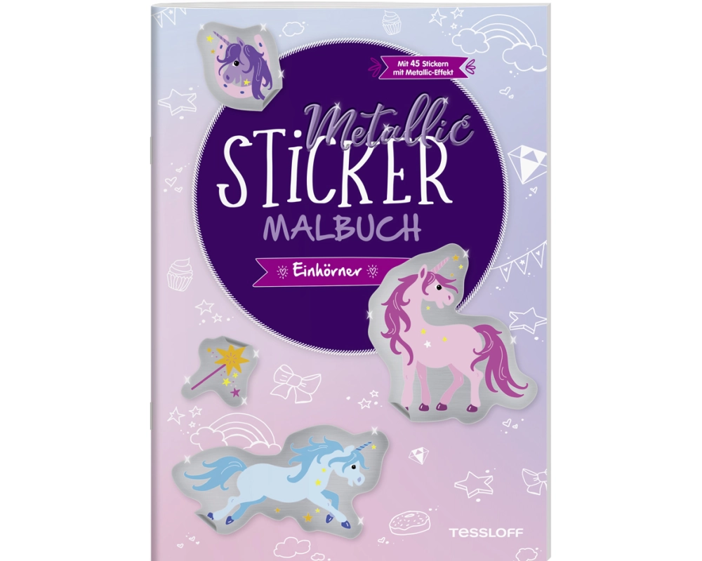 Metallic-Sticker Malbuch. Einhörner