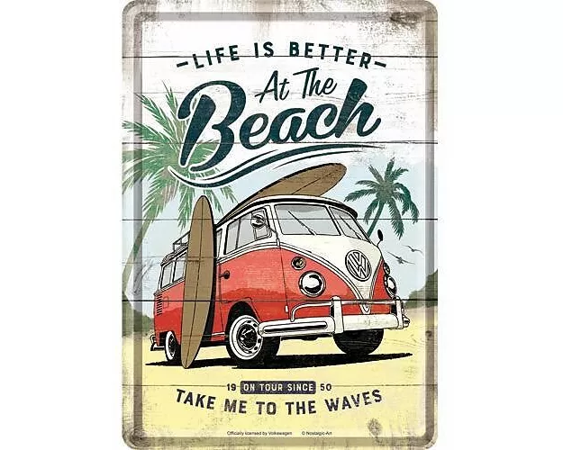 Blechpostkarten. Volkswagen / VW Bulli - Beach