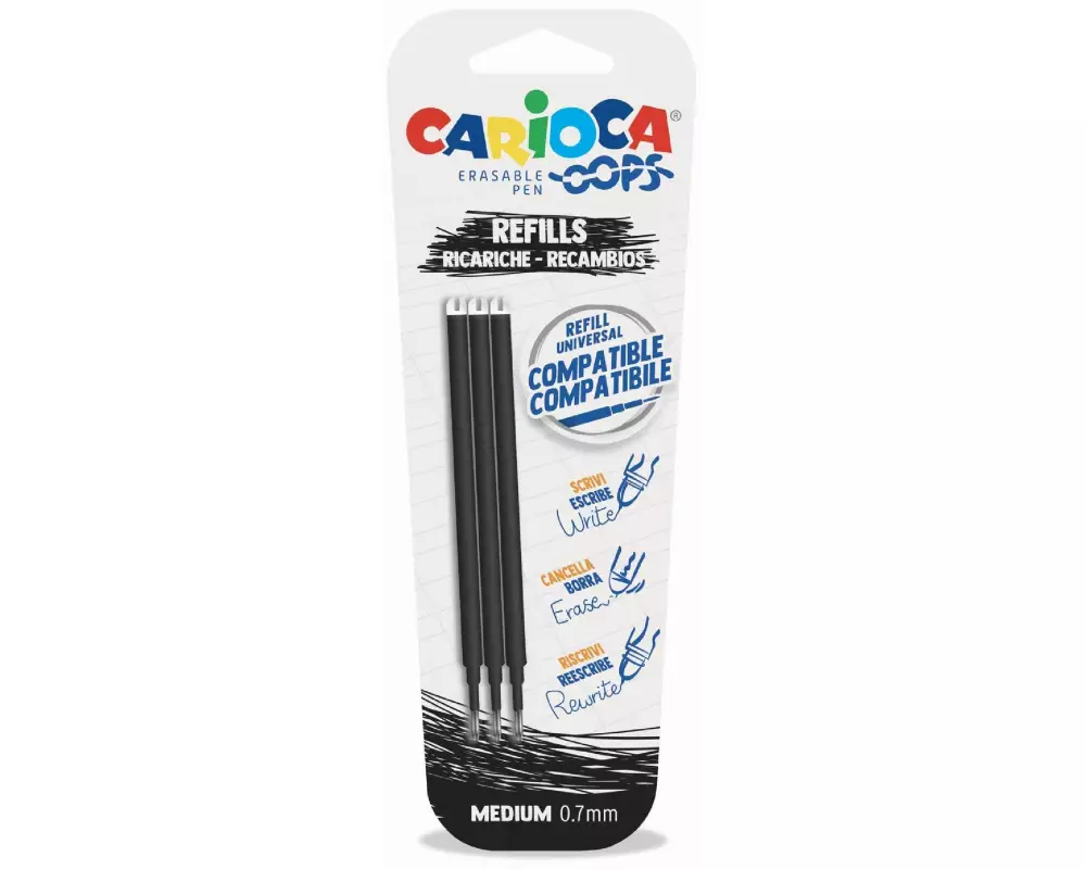 Carioca Schreibmine Roller Oops Schwarz, 3 Stück